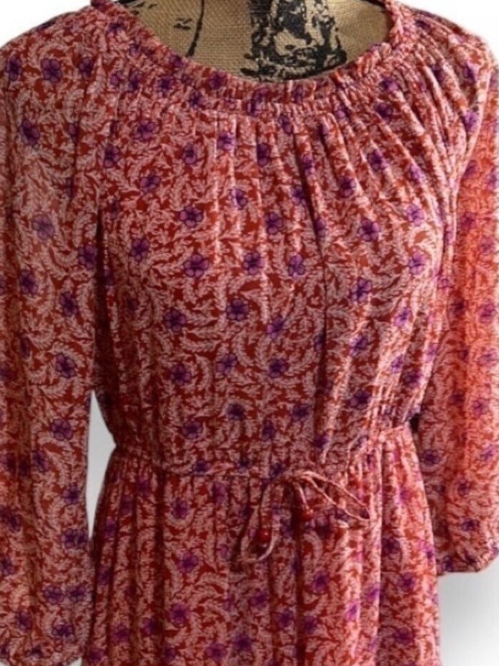 Harlow & Rose MIDI Long-Sleeve Dress Women’s Large, Bohemian Style, Fully Lined - Picture 4 of 9